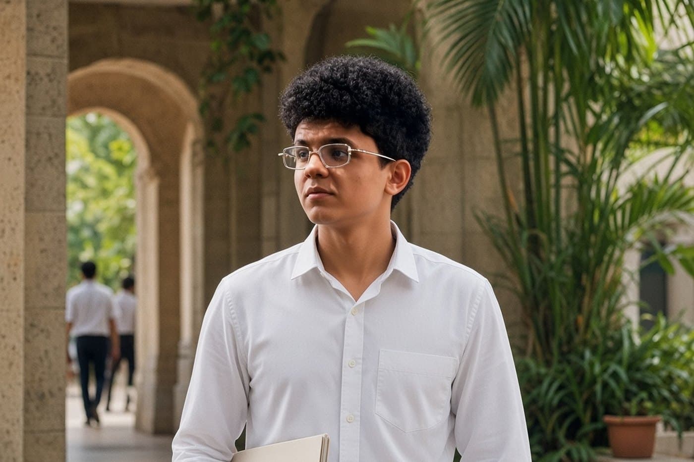 Halftone photograph: the cloister at Monash Malaysia, stone arches and a walk in shade.
